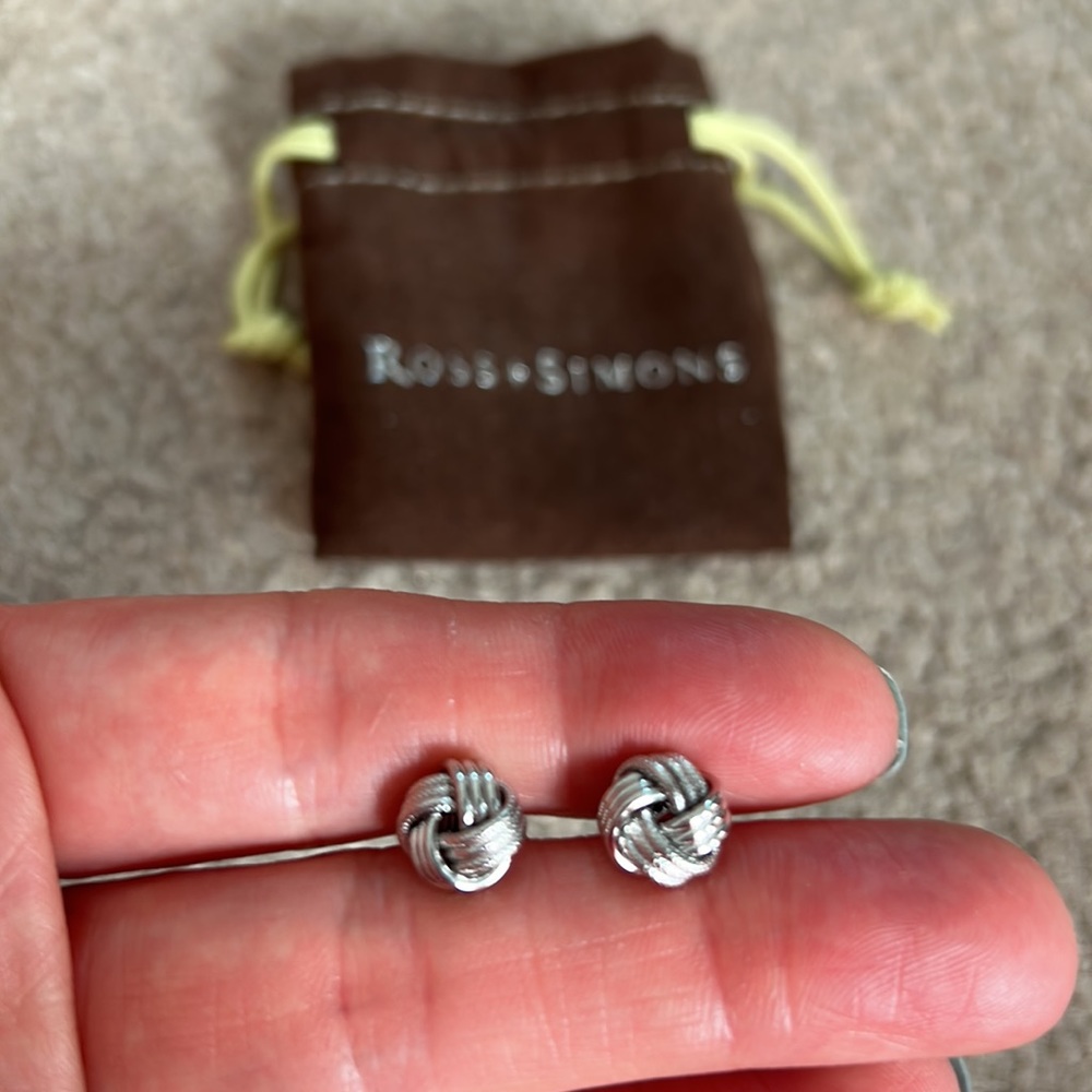 Ross + Simons Italian 14kt white gold love knot earring studs - Picture 4 of 11
